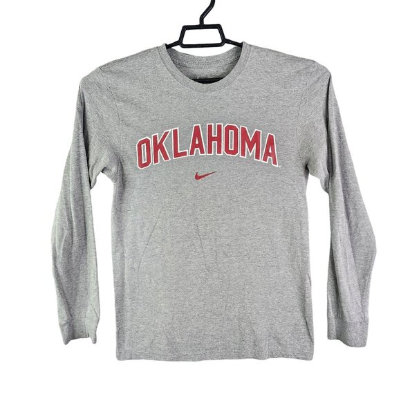 Men's Gray Nike Oklahoma University Shirt Long Sleeve Regular Fit Crew Neck S - Picture 1 of 10